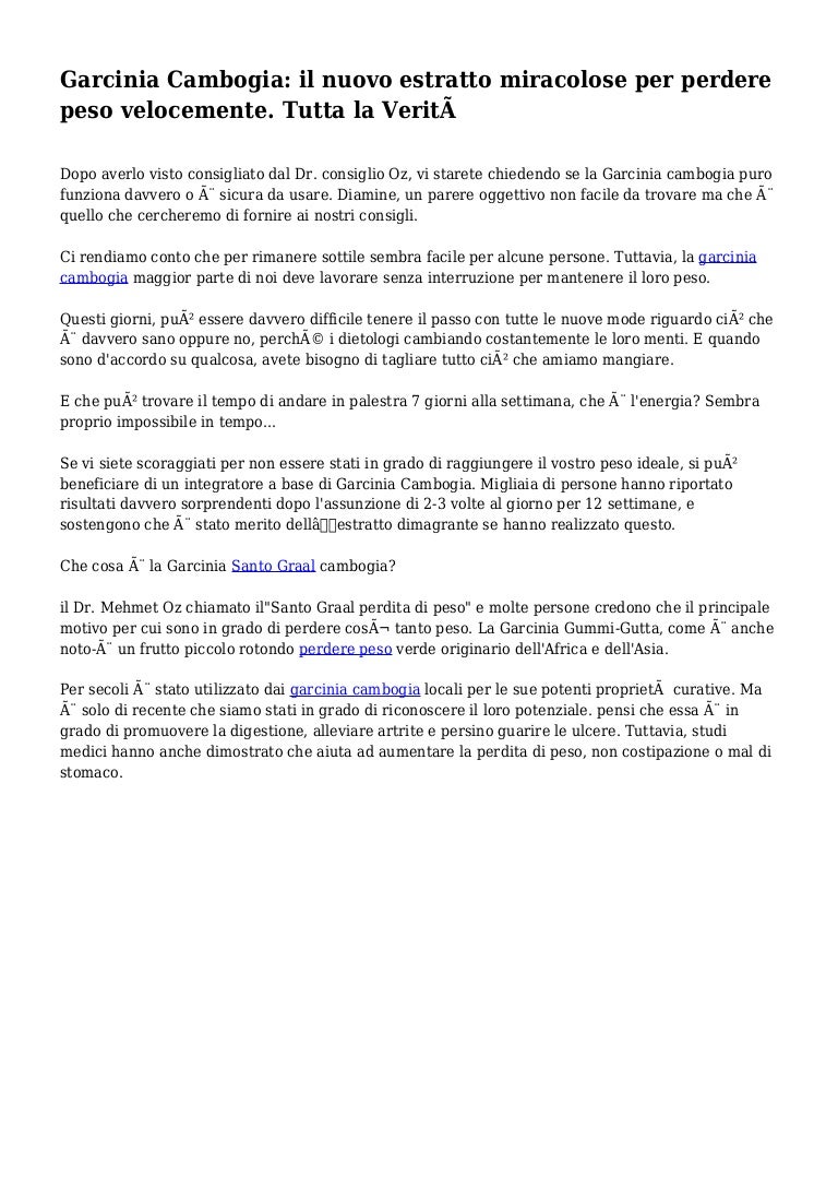come perdere peso durante l assunzione di garcinia cambogia